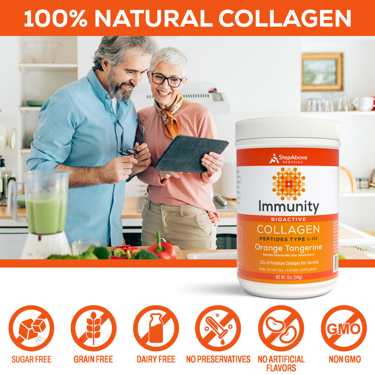 Bioactive Collagen Peptides for Immunity - 12 Oz. Orange Tangerine