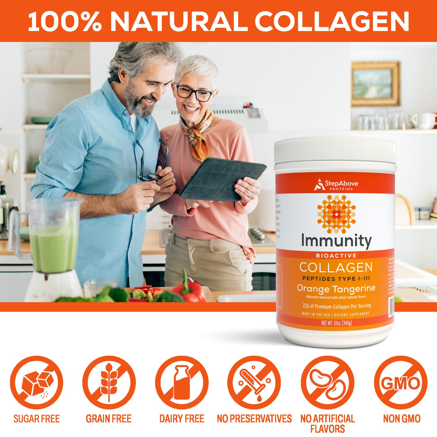 Bioactive Collagen Peptides for Immunity - 12 Oz. Orange Tangerine