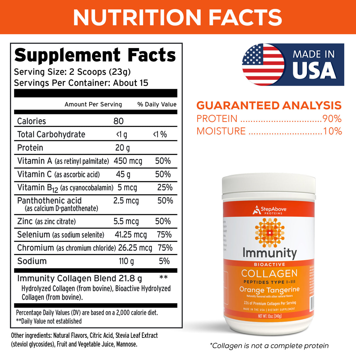 Bioactive Collagen Peptides for Immunity - 12 Oz. Orange Tangerine