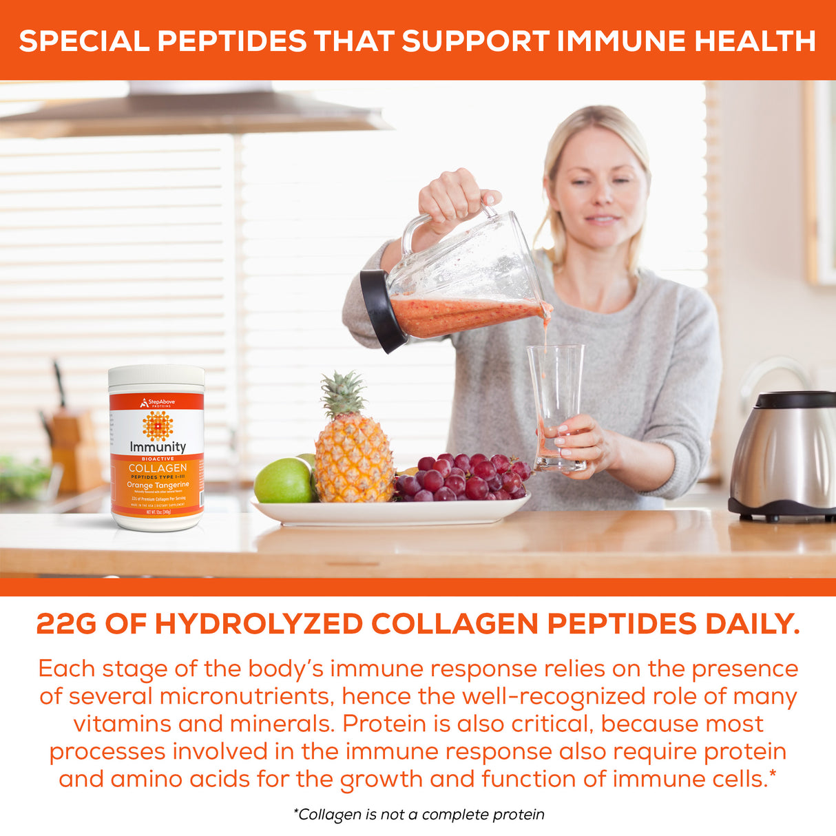 Bioactive Collagen Peptides for Immunity - 12 Oz. Orange Tangerine